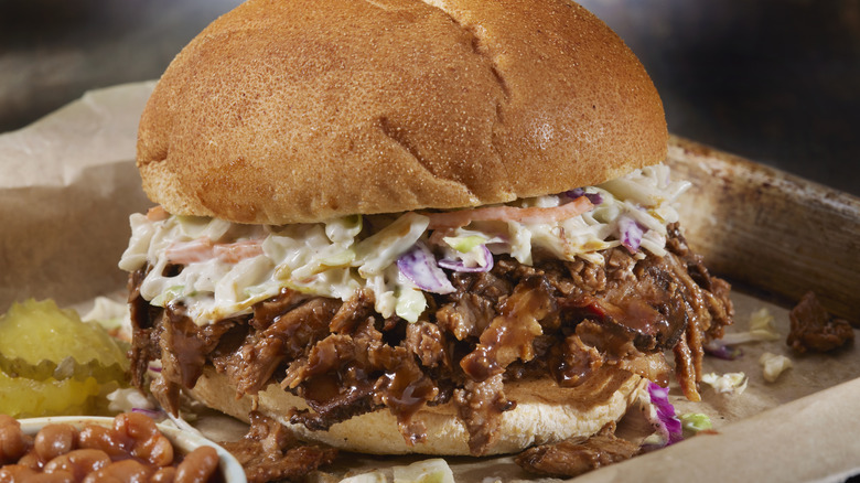 Chopped beef sandwich with slaw