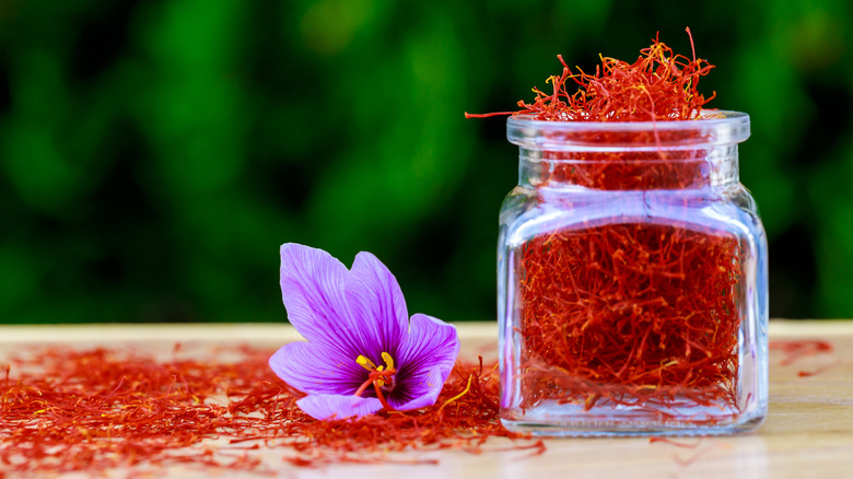 Jar of saffron spice