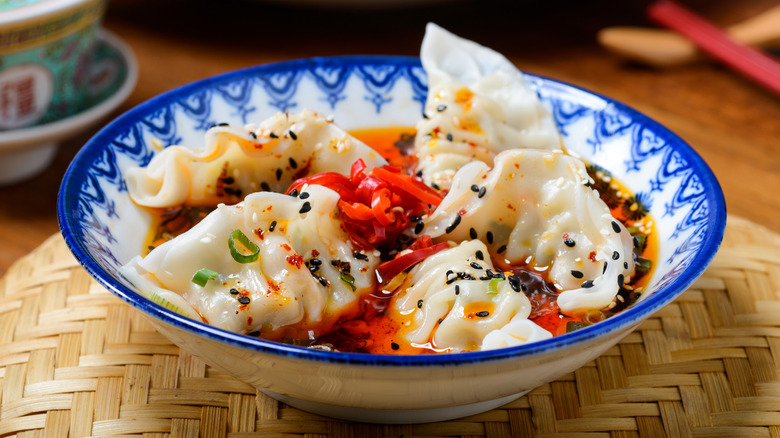 Fried jiaozi with dipping sauce