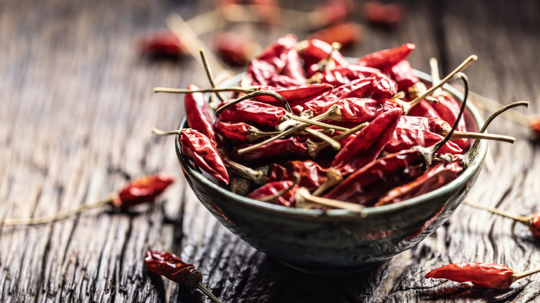 A bowl of dried red chili peppers