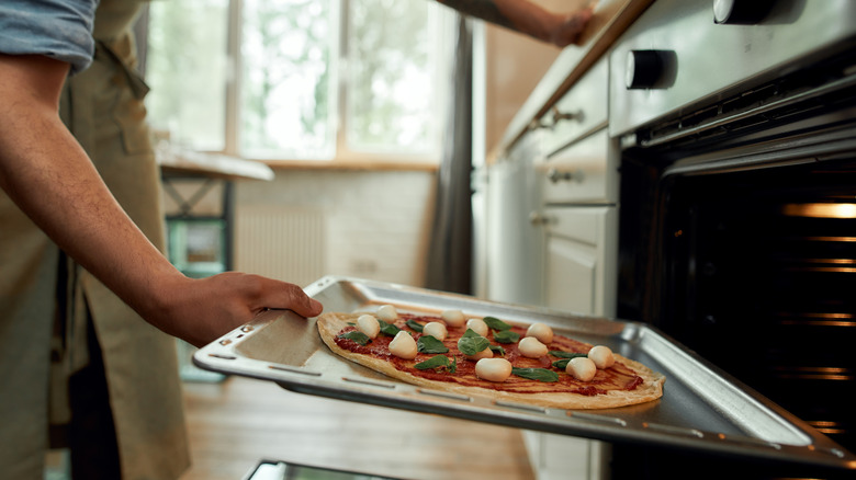 Pizza in an oven