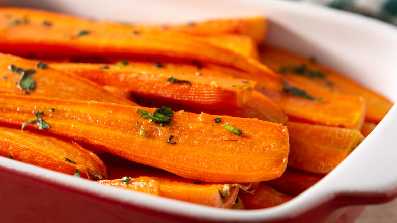 close up of glazed carrots
