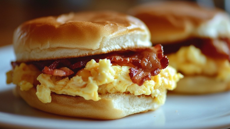 Hawaiian roll bacon and egg sandwich