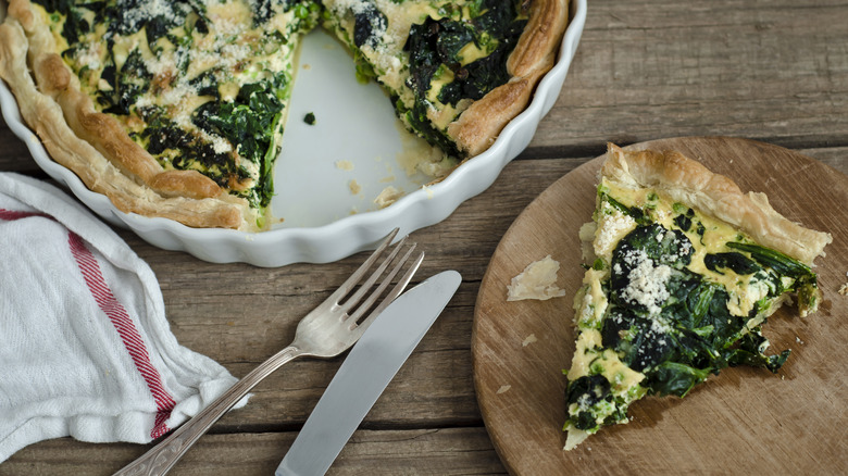spinach quiche with a pastry crust