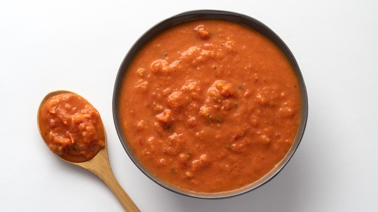 Vodka sauce in bowl with spoon