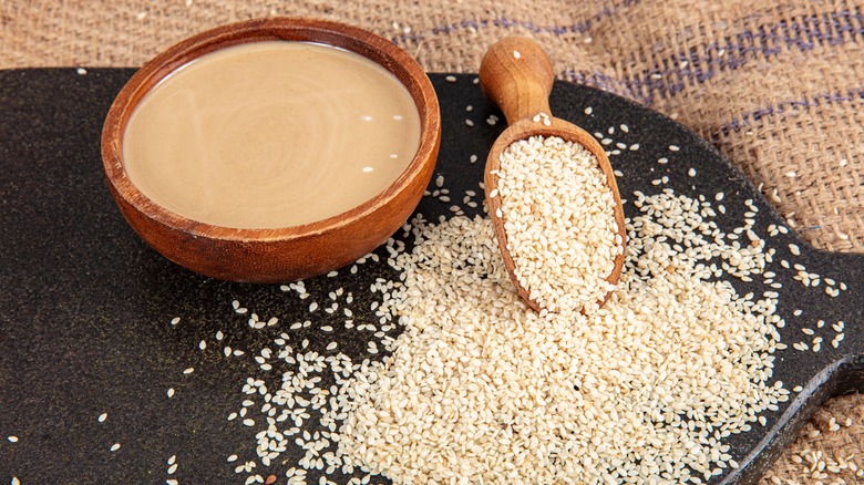 tahini and sesame seeds