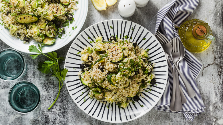 Plates of zucchini risotto