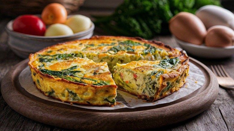 egg frittata on a wooden table