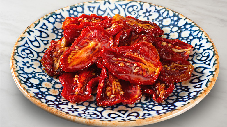 Sun-dried tomatoes on plate