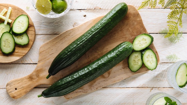 cucumbers on cutting board