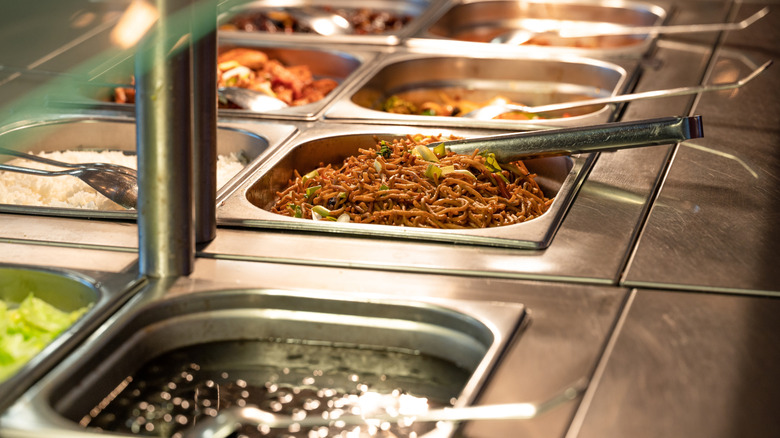 Noodles and other dishes at buffet