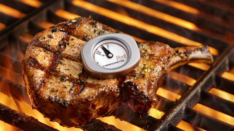 Meat thermometer in pork chop