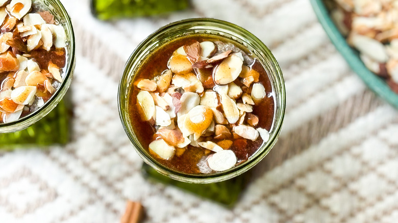 Almond chai chia pudding in serving dish