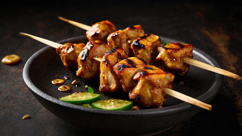 meat on bamboo skewers