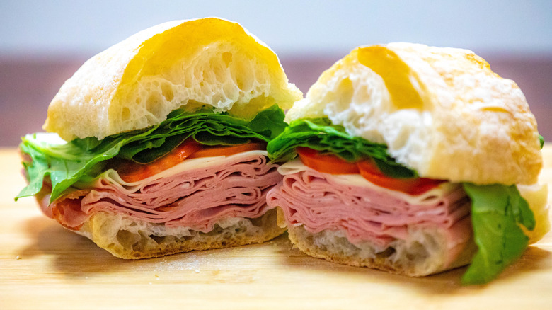 Bologna sandwich sliced in half