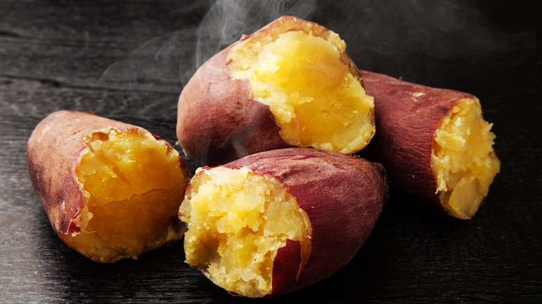 Sweet potatoes steaming on table