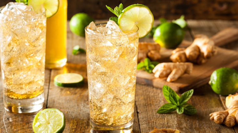 Ginger ale with ginger and limes