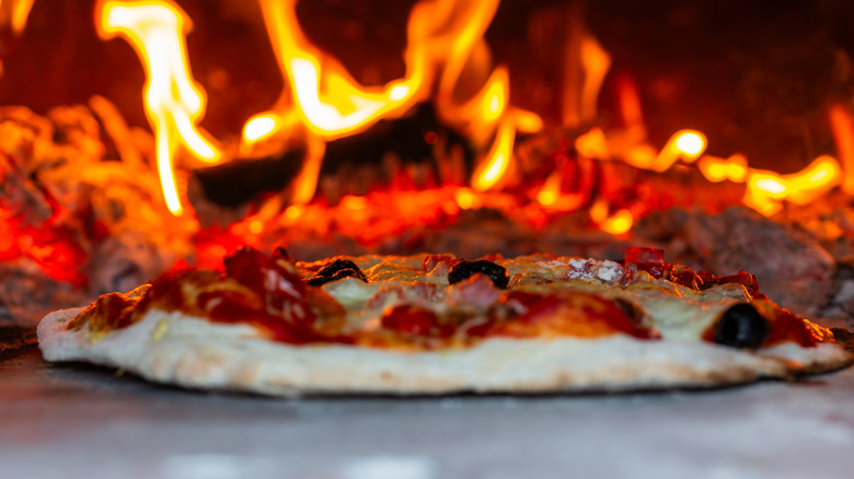 Pizza in a pizza oven