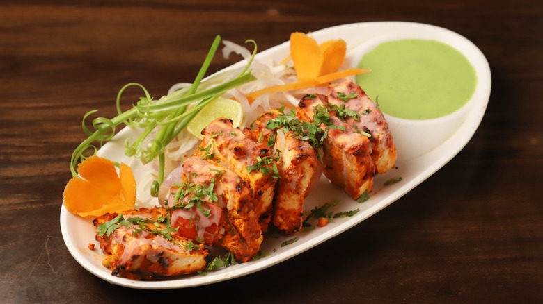 marinated grilled paneer on a dish