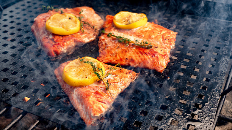 Smoked salmon on the grill