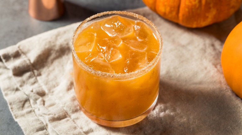 pumpkin cocktail with cinnamon sugar rim