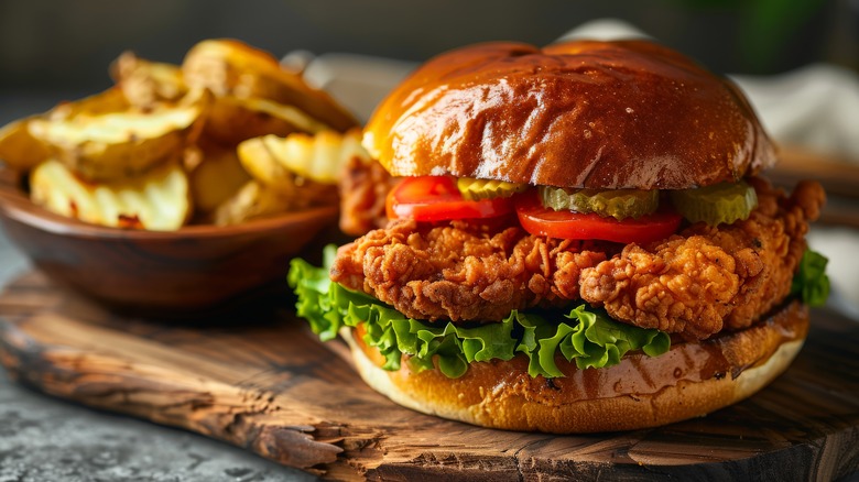 platter with fried chicken sandwich