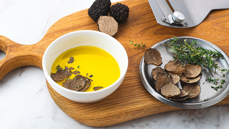 Slices of truffle in oil