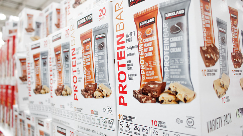 Boxes of Costco's Kirkland protein bars