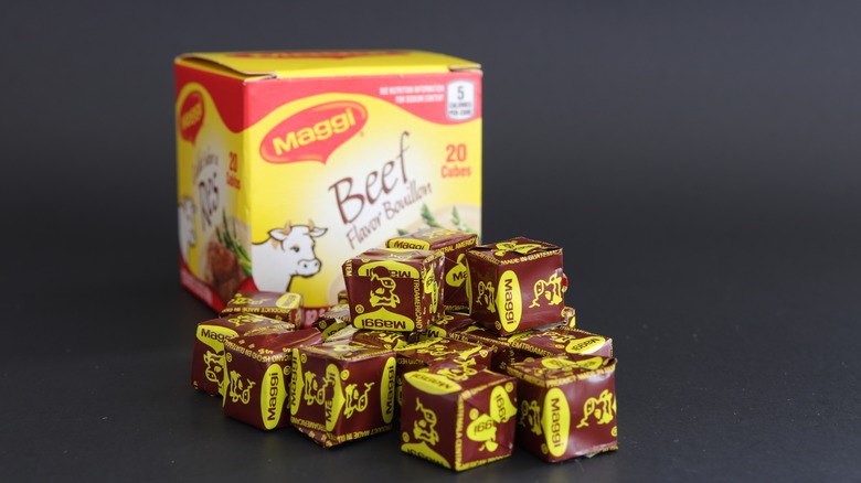 Box of Maggi beef flavor bouillon cubes