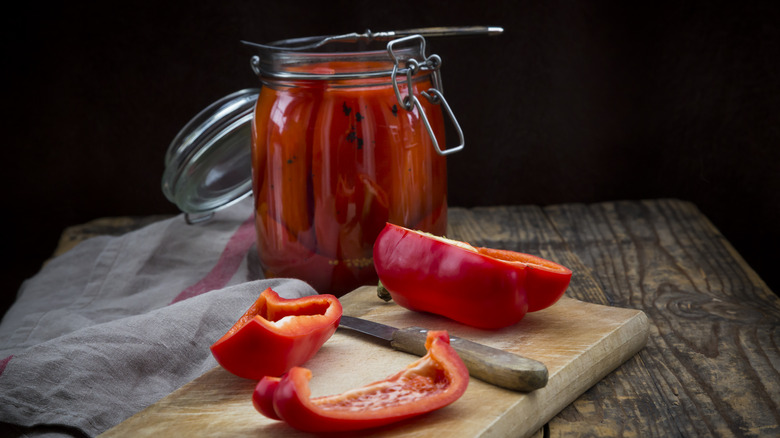 Jar of roasted bell peppers