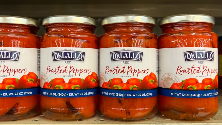 Roasted red peppers in supermarket