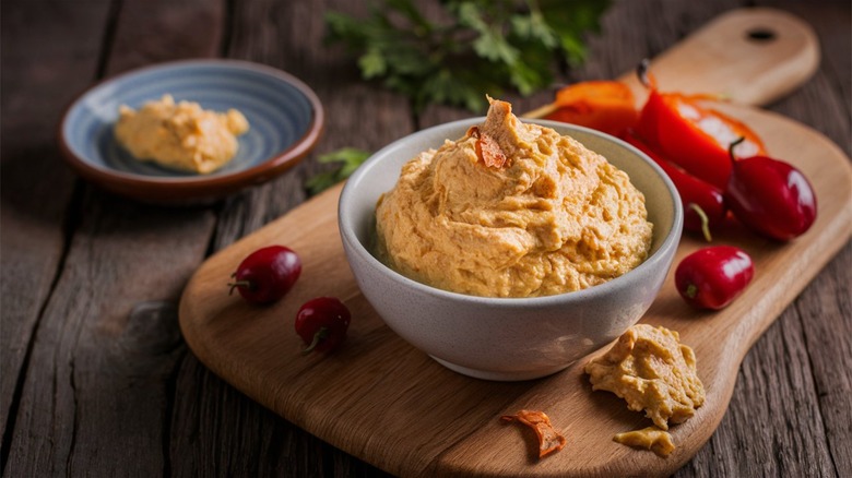 Pimento cheese spread on board