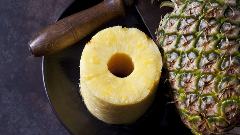 Close-up of cored pineapple