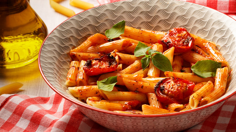 served bowl of arrabbiata pasta