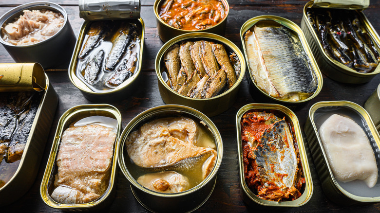 variety of canned fish