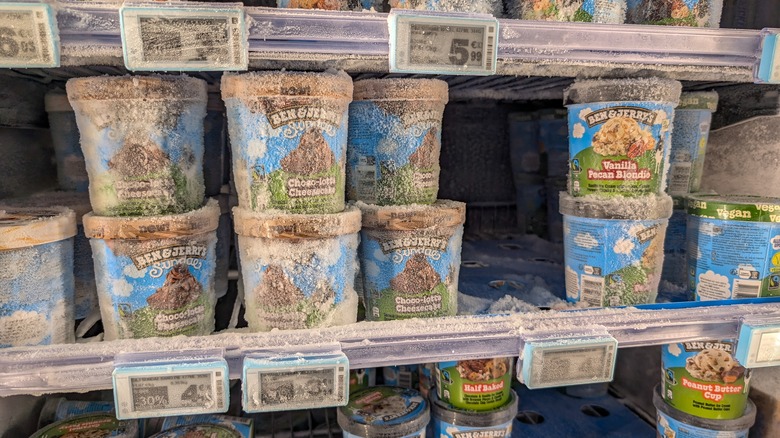 Ice cream containers covered in frost