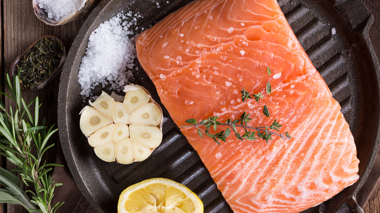 Salmon in cast iron pan