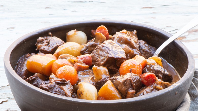 Beef stew in bowl