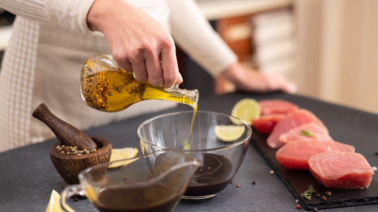 Person preparing a marinade