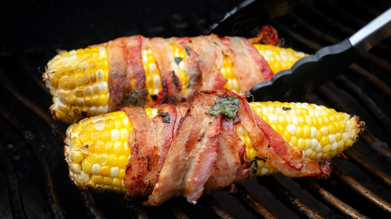 bacon-wrapped corn on grill