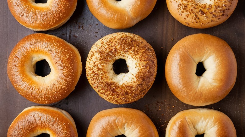 Bagels on wooden surface