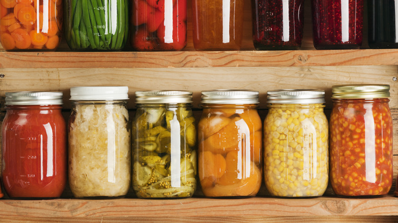 unlabeled glass jars filled with food