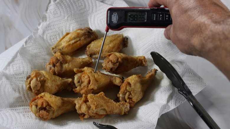 thermometer in fried chicken wing