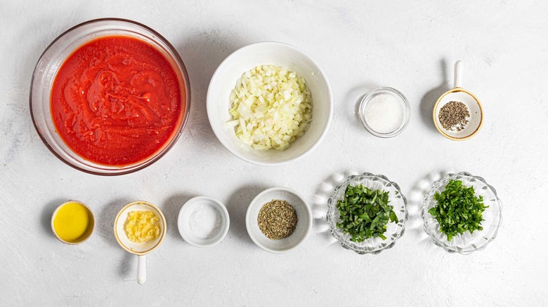 Ingredients for basic all-purpose tomato sauce recipe