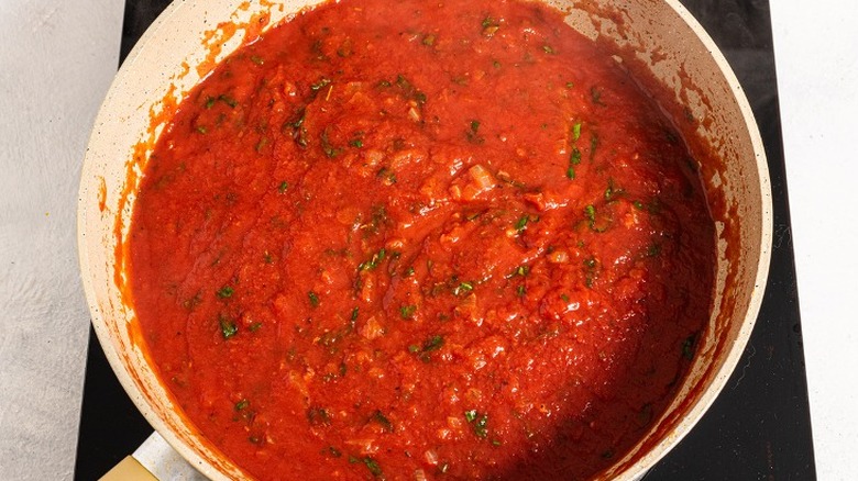 Basic all-purpose tomato sauce in a skillet