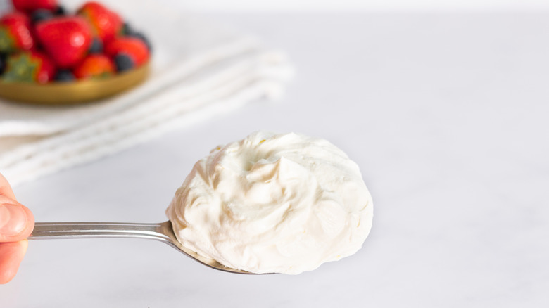 whipped cream on spoon