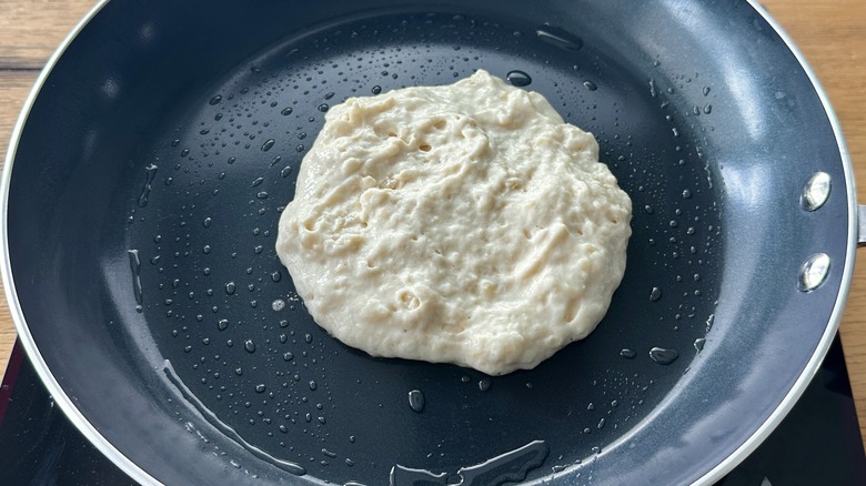 pancake batter in pan