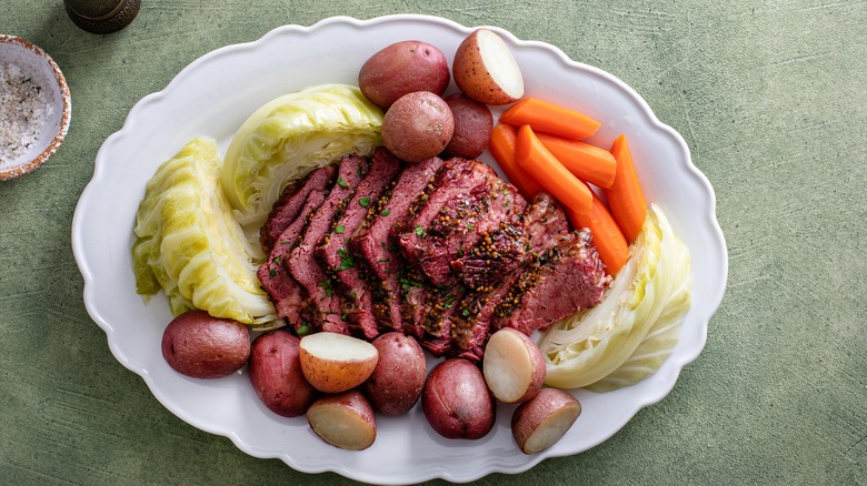 corned beef and veggies on plate