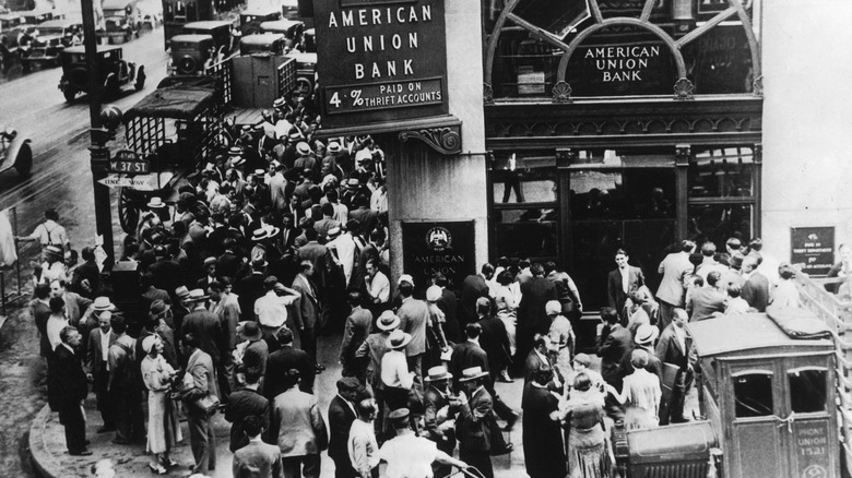 People outside bank