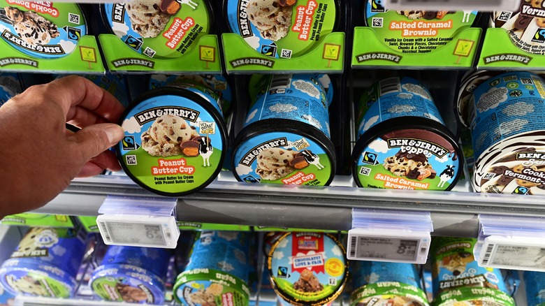 Ben & Jerry's pints in a freezer